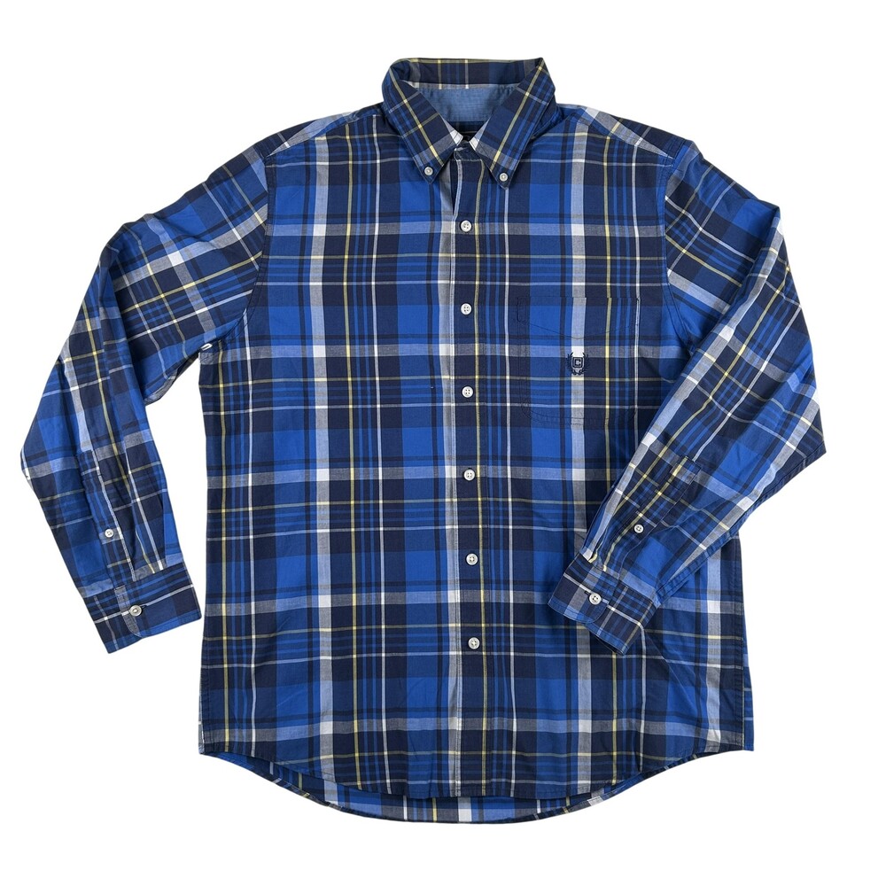 Chaps Shirt Mens Medium Blue Plaid Long Sleeve Button Down Easy Care Casual